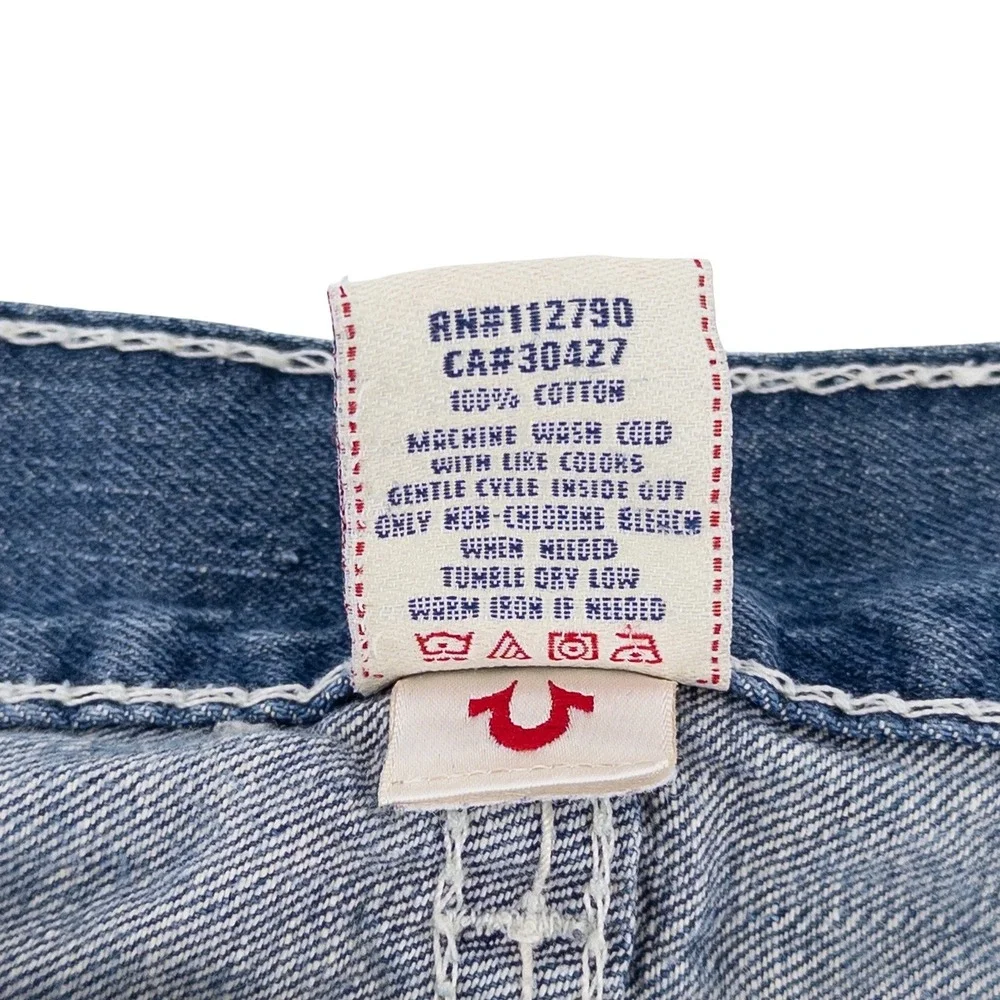 VTG Y2K True Religion Mens 38x33 Ricky Straight Jeans Blue Thick White Stitching